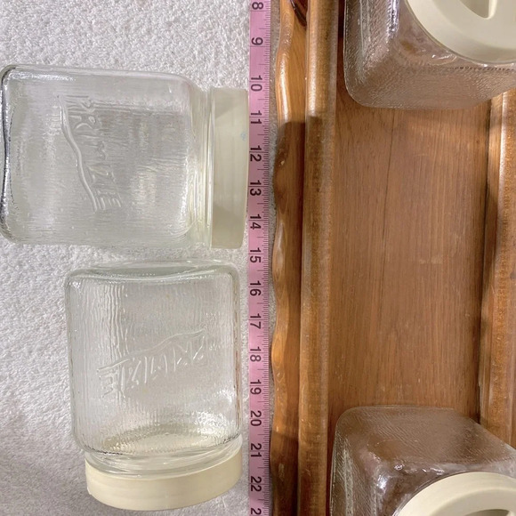 Vintage Primizie Glass Canister Set With Plastic Borgonovo Lids And Wood Tray - Picture 16 of 16